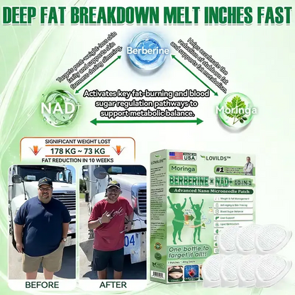 LOVILDS™ Moringa · Berberine × NAD+ 𝟏𝟎-𝐢𝐧-𝟏 𝐀𝐝𝐯𝐚𝐧𝐜𝐞𝐝 𝐍𝐚𝐧𝐨 𝐌𝐢𝐜𝐫𝐨𝐧𝐞𝐞𝐝𝐥𝐞 𝐏𝐚𝐭𝐜𝐡 — 𝐎𝐧𝐜𝐞 𝐃𝐚𝐢𝐥𝐲, 𝐕𝐢𝐬𝐢𝐛𝐥𝐞 𝐑𝐞𝐬𝐮𝐥𝐭𝐬 𝐢𝐧 𝟕 𝐃𝐚𝐲𝐬