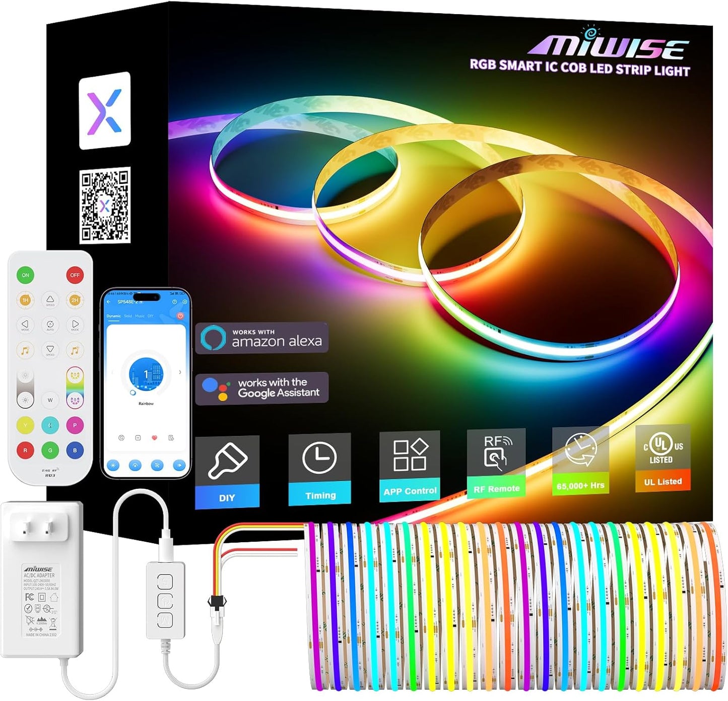 RGB Smart IC COB LED Strip Light – 20ft Addressable Color-Chasing Kit