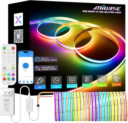 RGB Smart IC COB LED Strip Light – 20ft Addressable Color-Chasing Kit