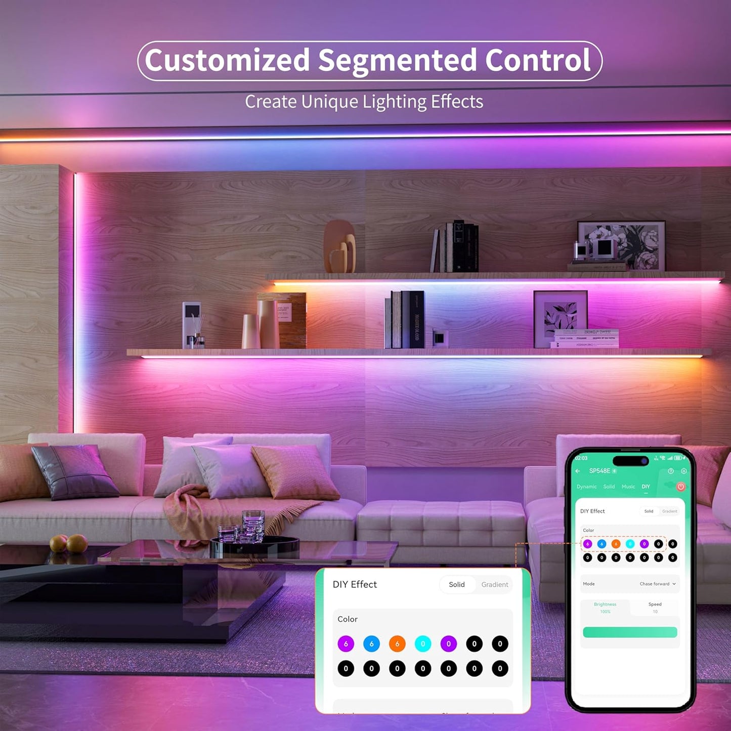 RGB Smart IC COB LED Strip Light – 20ft Addressable Color-Chasing Kit