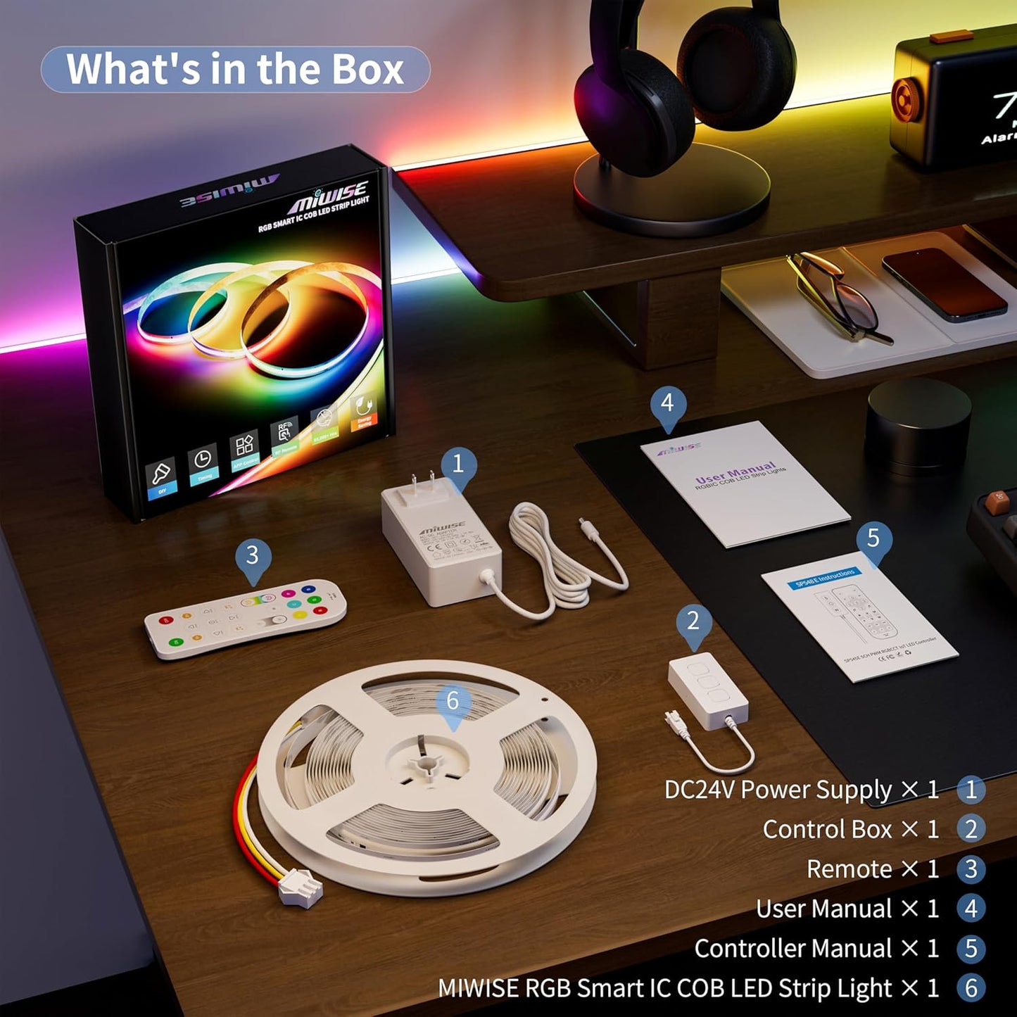 RGB Smart IC COB LED Strip Light – 20ft Addressable Color-Chasing Kit