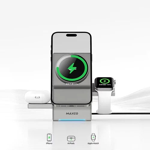 Qi2 3-in-1 Auto-Rotating Wireless Charger for iPhone, AirPods & iWatch Fast Char