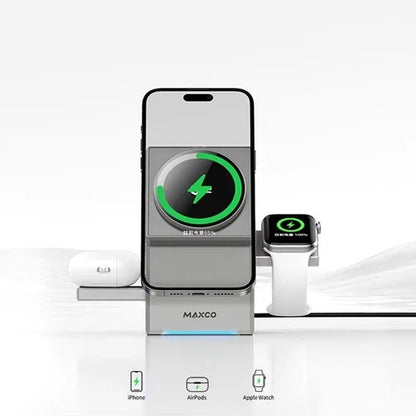 Qi2 3-in-1 Auto-Rotating Wireless Charger for iPhone, AirPods & iWatch Fast Char